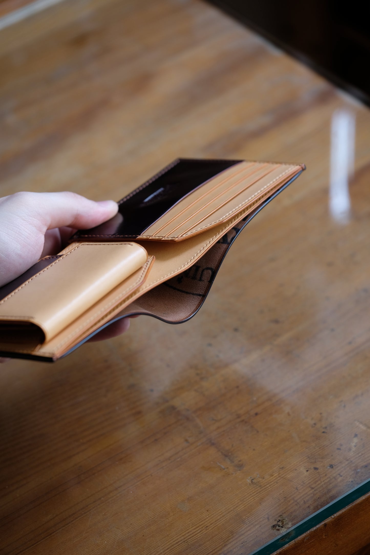 SW01COIN - Bifold Wallet - Horween Shell Cordovan - Burgundy / Natural / Made to Order