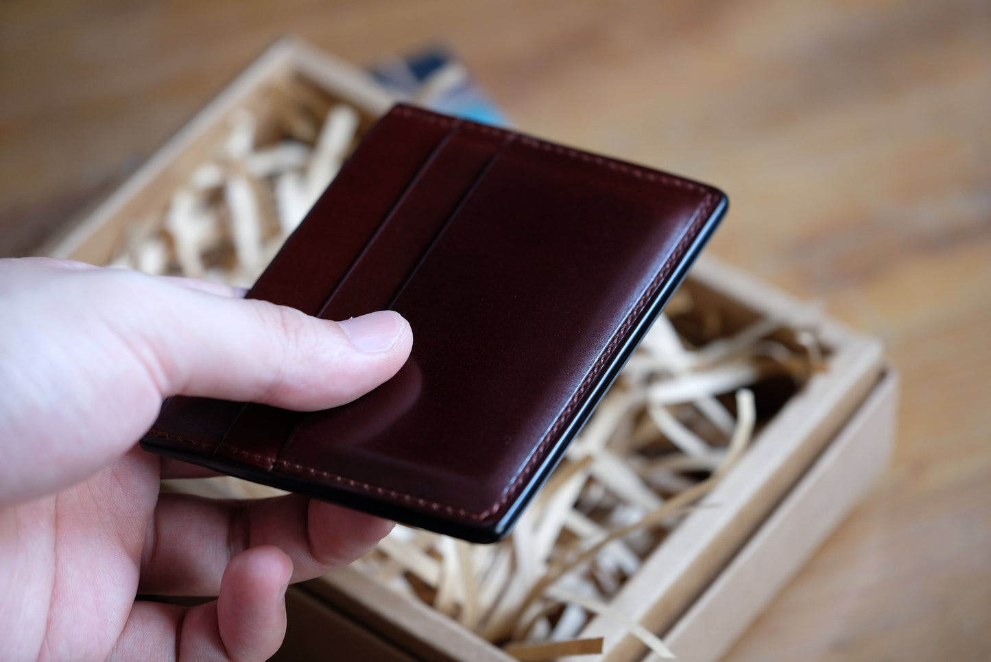 Card Wallet D01 - Japanese Shinki Hikaku Shell Cordovan - Slim Wallet - Burgundy - Card Holder / Made to Order