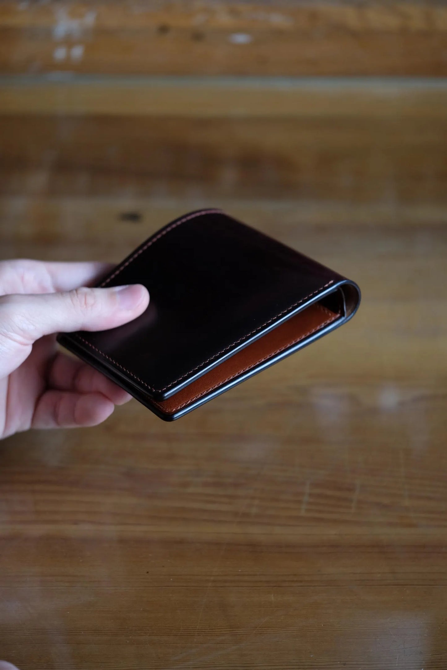 SW01 - Bifold Wallet - Horween shell cordovan - Burgundy / Camel / Made to Order