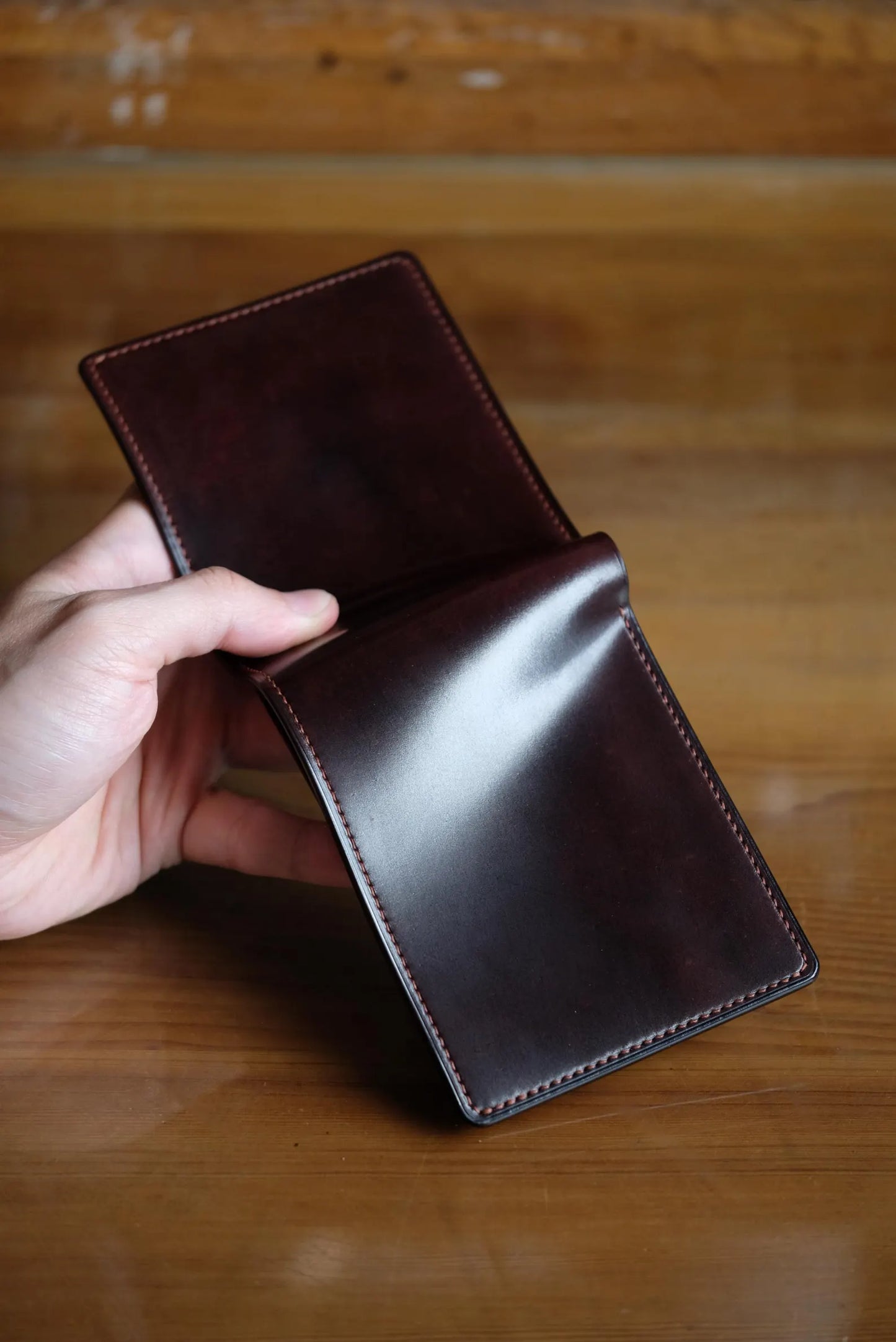 SW01 - Bifold Wallet - Horween shell cordovan - Burgundy / Camel / Made to Order