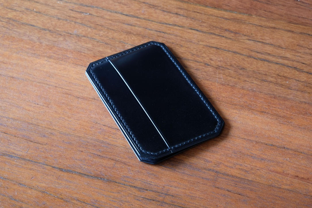 Card Wallet 02 - Japanese Shinki Hikaku shell Cordovan - Slim Wallet - Black - Card Holder / Made to Order