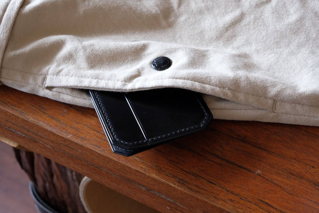 Card Wallet 02 - Japanese Shinki Hikaku shell Cordovan - Slim Wallet - Black - Card Holder / Made to Order