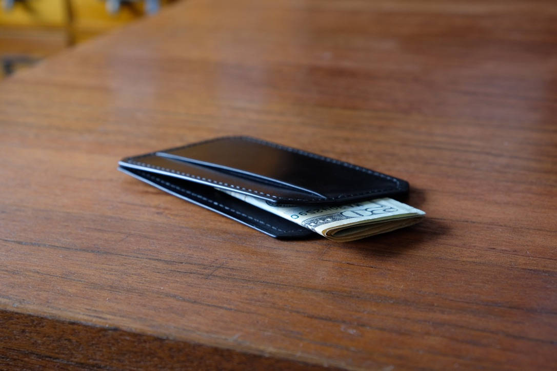 Card Wallet 02 - Japanese Shinki Hikaku shell Cordovan - Slim Wallet - Black - Card Holder / Made to Order