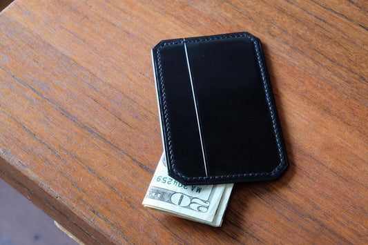 Card Wallet 02 - Japanese Shinki Hikaku shell Cordovan - Slim Wallet - Black - Card Holder / Made to Order
