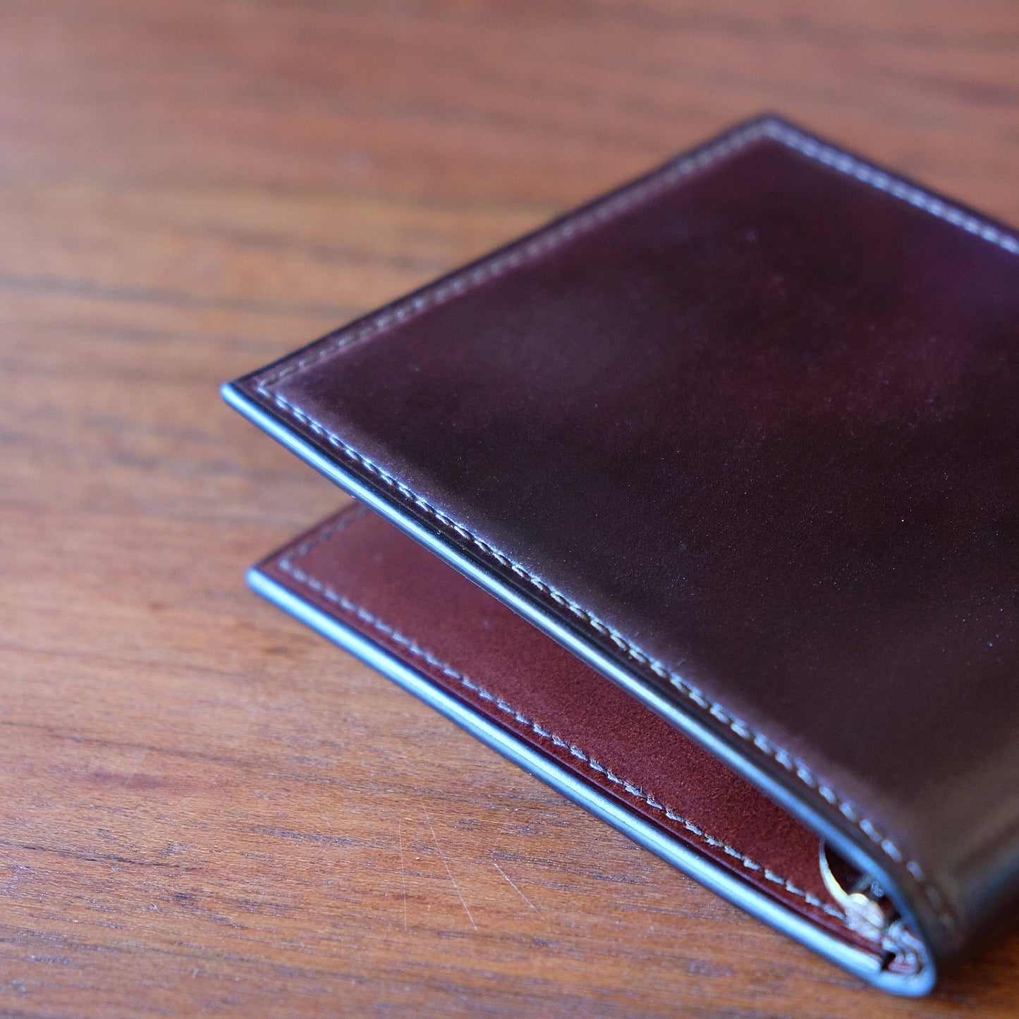 Money Clip Wallet 02 - Horween Shell Cordovan - Burgundy / Camel / Made to Order