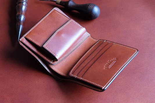 SV01COIN - Bifold Wallet - Japanese Shinki Hikaku shell cordovan - Burgundy / Camel / Made to Order