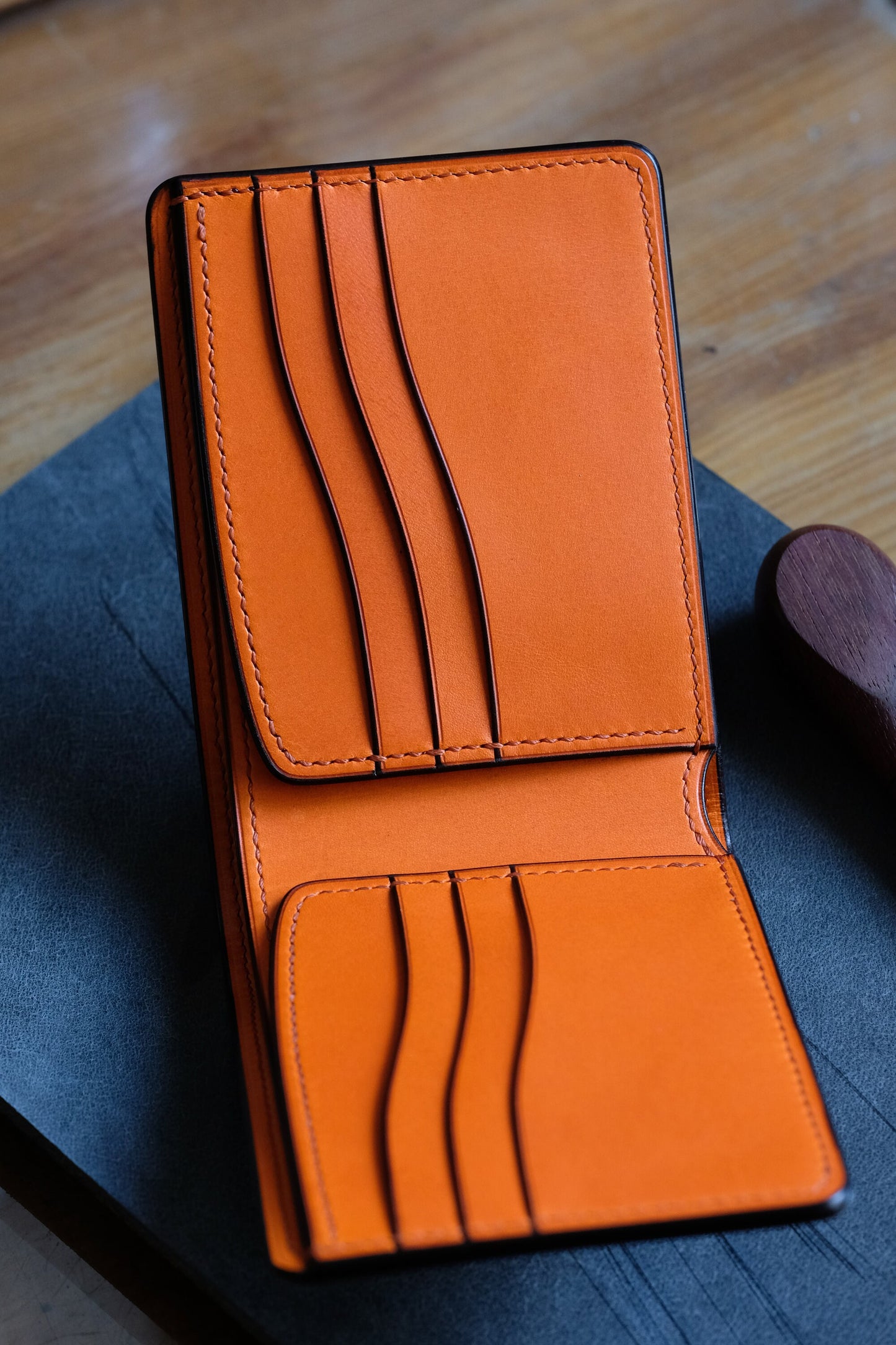 SW01 - Bifold Wallet ( Wave card slots ) - Japanese Shinki Hikaku shell cordovan / Black / Orange / H86mm / Made to Order