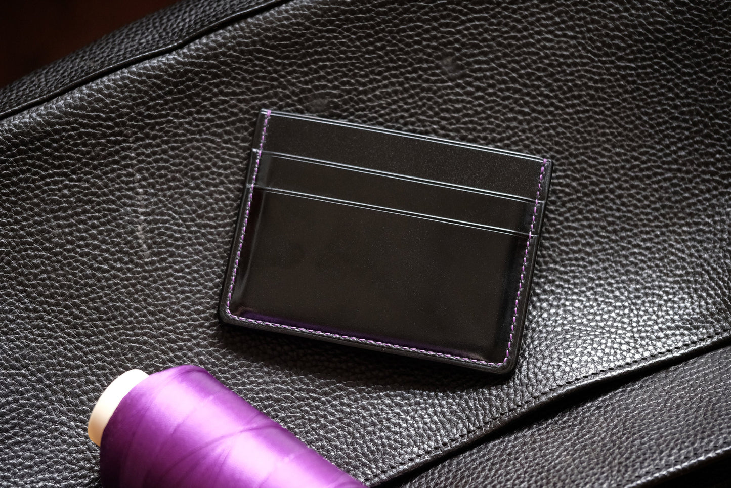 Card Wallet D01 - Japanese Shinki Hikaku shell - cordovan - Slim Wallet - Black - Card Holder / Made to Order
