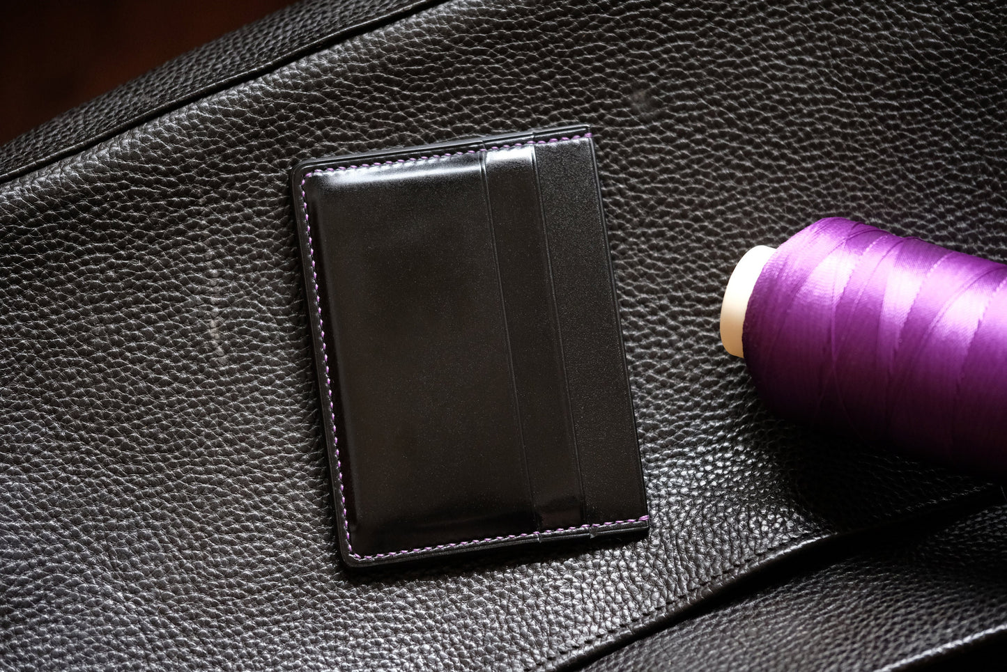 Card Wallet D01 - Japanese Shinki Hikaku shell - cordovan - Slim Wallet - Black - Card Holder / Made to Order