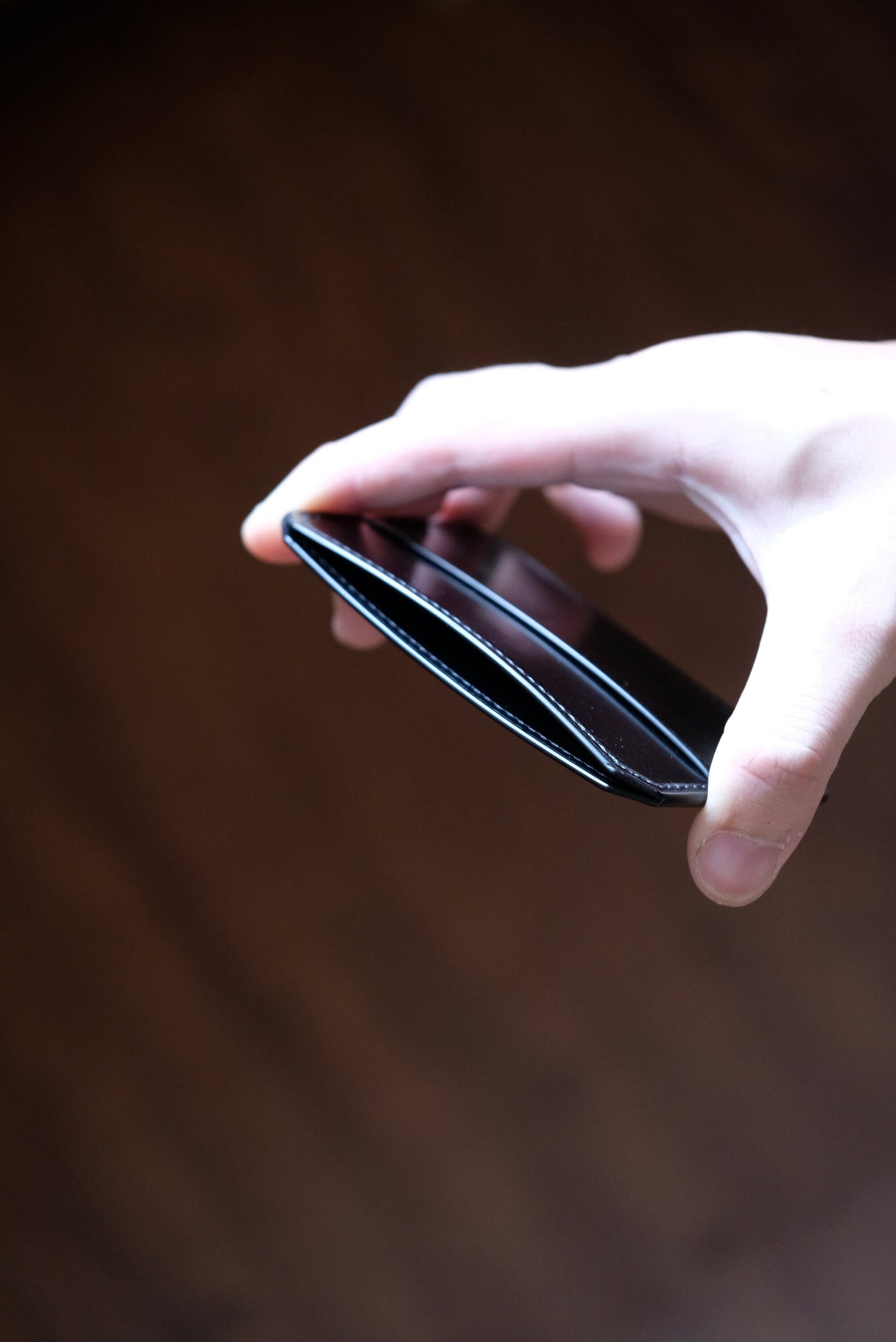 Card Wallet D02 - Japanese Shinki Hikaku shell cordovan - Slim Wallet - Black - Card Holder / Made to Order