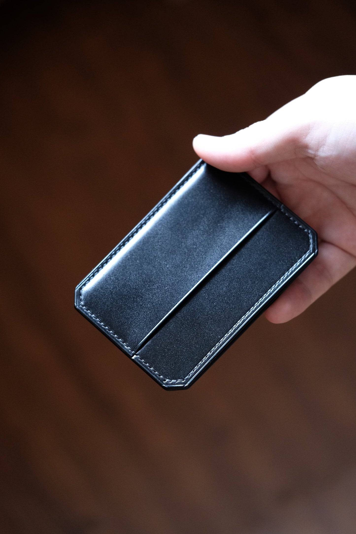 Card Wallet D02 - Japanese Shinki Hikaku shell cordovan - Slim Wallet - Black - Card Holder / Made to Order