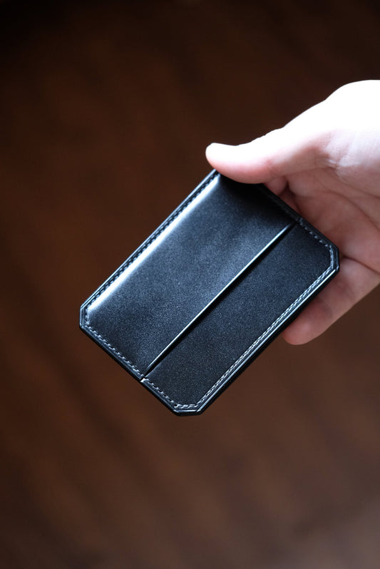 Card Wallet D02 - Japanese Shinki Hikaku shell cordovan - Slim Wallet - Black - Card Holder / Made to Order