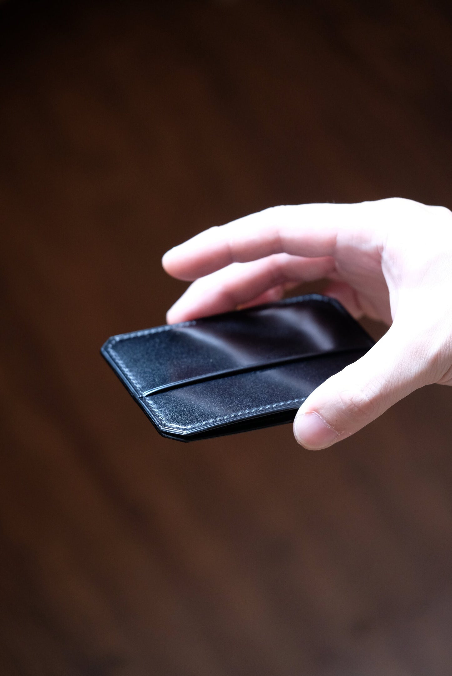 Card Wallet D02 - Japanese Shinki Hikaku shell cordovan - Slim Wallet - Black - Card Holder / Made to Order
