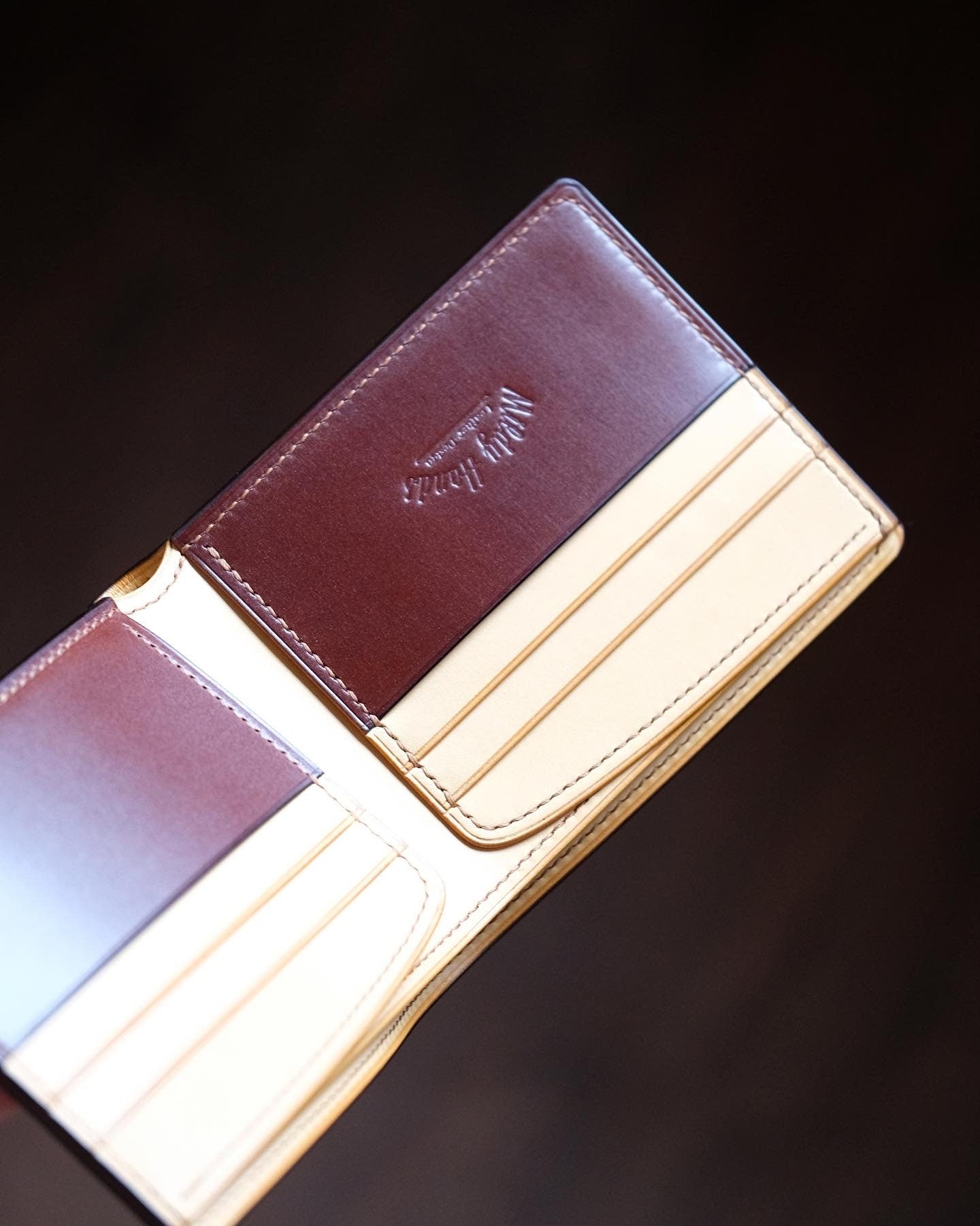 SW01 - Bifold Wallet - Japanese Shinki Hikaku Shell Cordovan - Burgundy / Nature / First card slots in shell corodvan / Made to Order