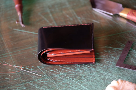 SW01COIN - Bifold Wallet - Horween Shell Cordovan - Black / Camel / Made to Order