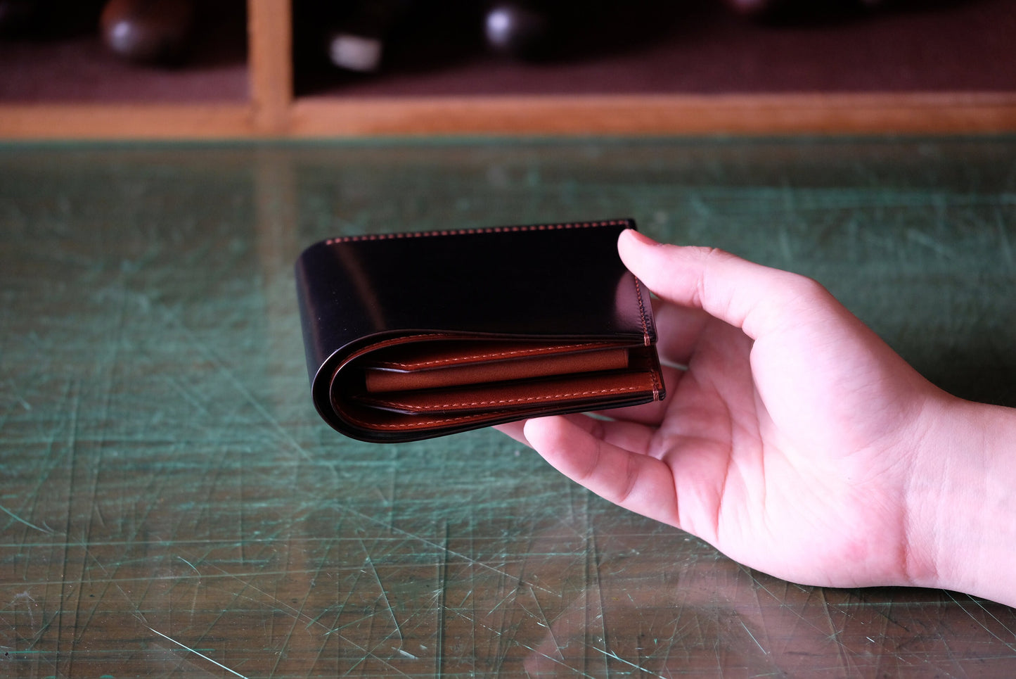 SW01COIN - Bifold Wallet - Horween Shell Cordovan - Black / Camel / Made to Order