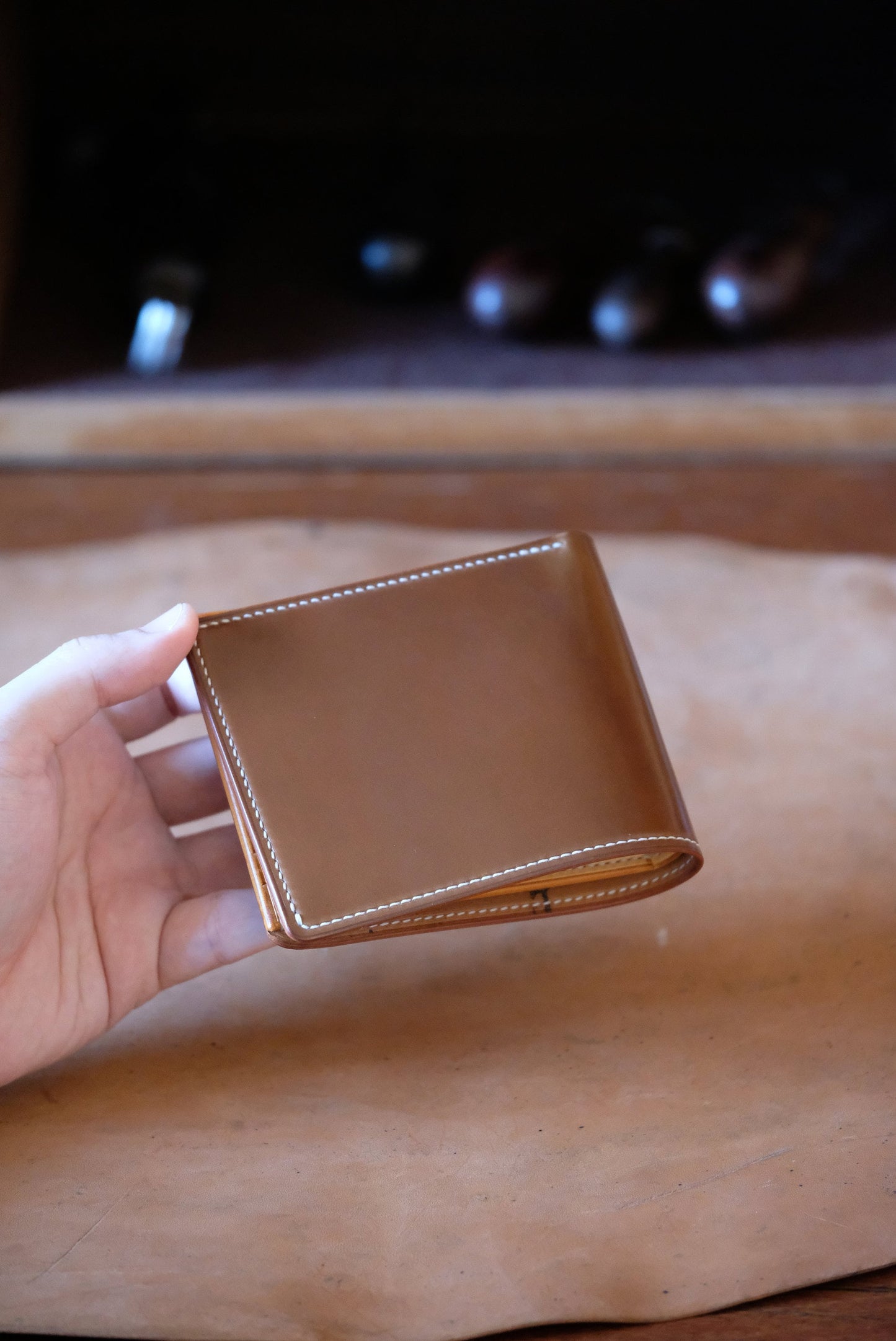 SW Bifold Wallet - Bourbon Horween shell cordovan / Natural Buttero / Made to Order