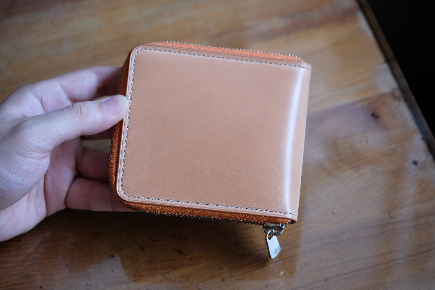 Money Clip Wallet 03 - Zipper Wallet - Japanese Shinki Hikaku Shell Cordovan - Natural / Oarnage / Made to Order