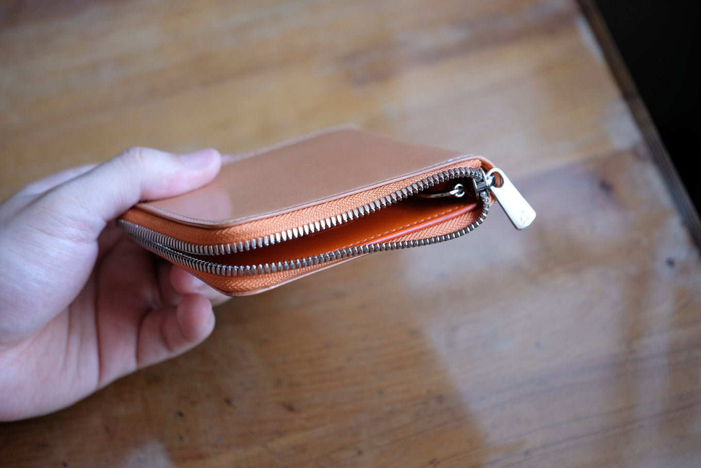 Money Clip Wallet 03 - Zipper Wallet - Japanese Shinki Hikaku Shell Cordovan - Natural / Oarnage / Made to Order