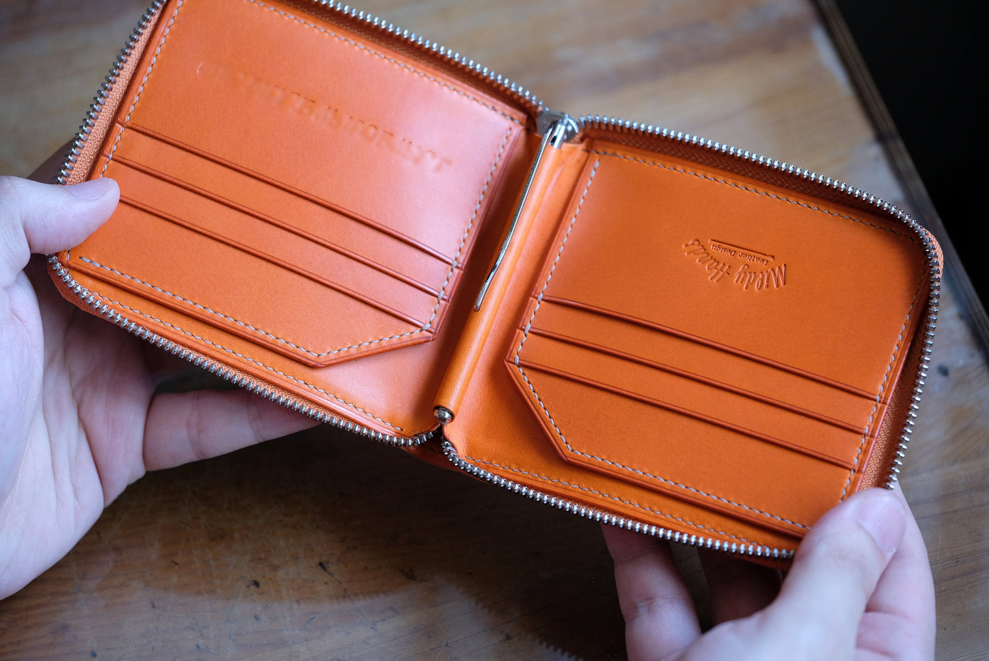 Money Clip Wallet 03 - Zipper Wallet - Japanese Shinki Hikaku Shell Cordovan - Natural / Oarnage / Made to Order