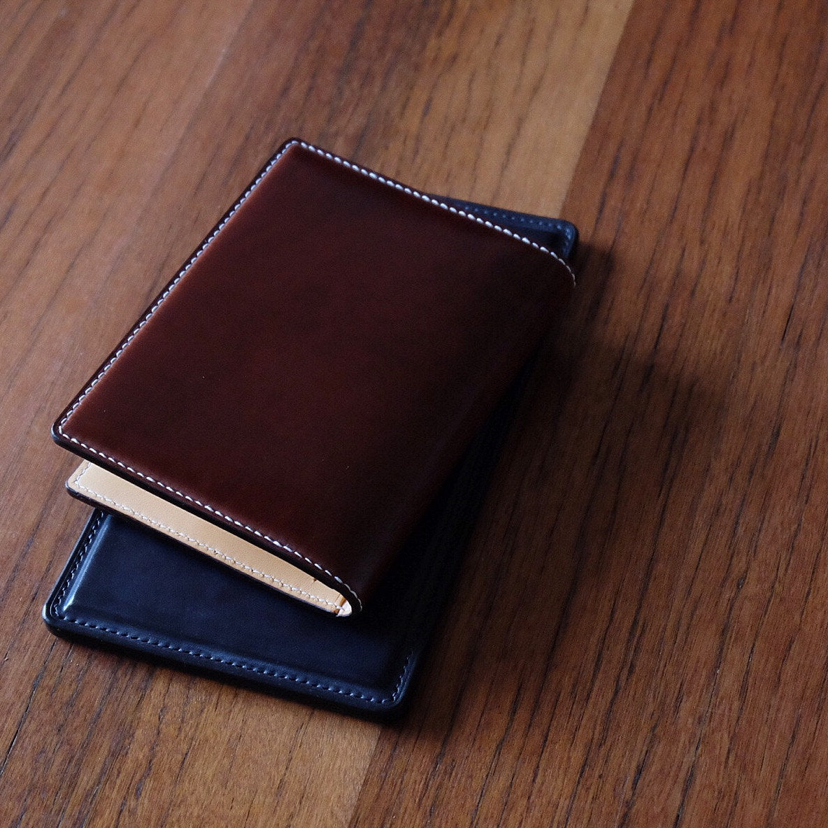 Passport Holder 01 - Japanese Shinki Hikaku shell cordovan - Burgundy / Nature / Made to Order