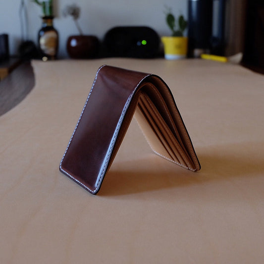 SW01 - Bifold Wallet - Japanese Shinki Hikaku shell cordovan - Burgundy / Natural / Made to Order
