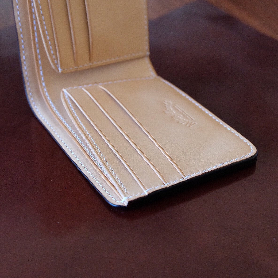 SW01 - Bifold Wallet - Japanese Shinki Hikaku shell cordovan - Burgundy / Natural / Made to Order