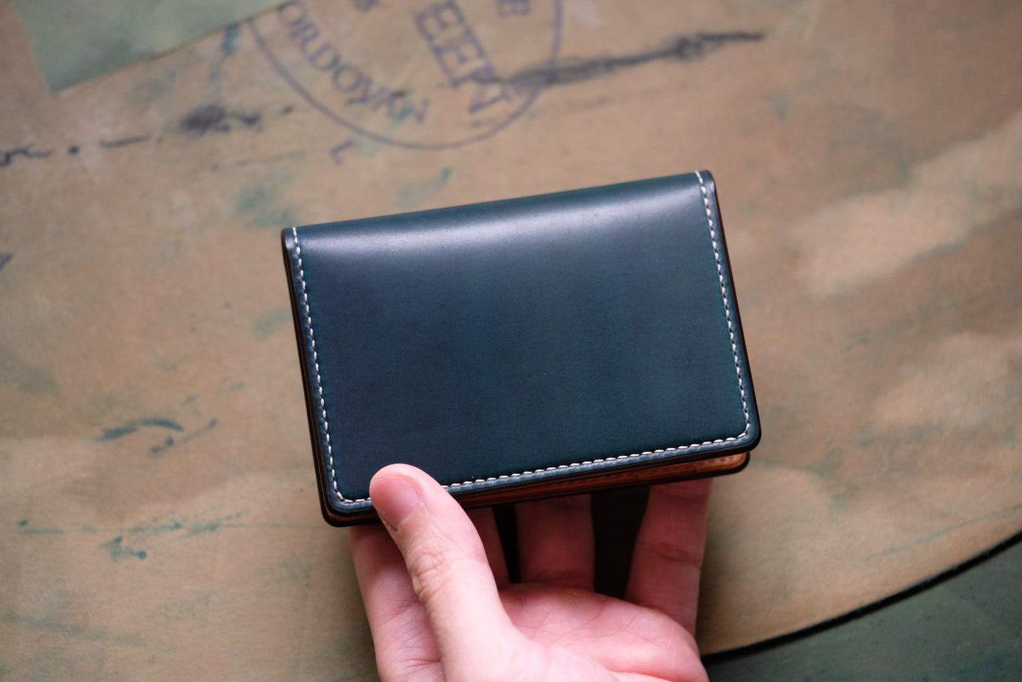 B02 Bifold Card Wallet — Horween Shell Cordovan & Pueblo Leather