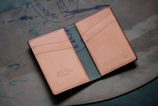 Bifold Card Wallet B02 ( Wave card slots ) - Horween Shell Cordovan and Pueblo Leather / Made to Order