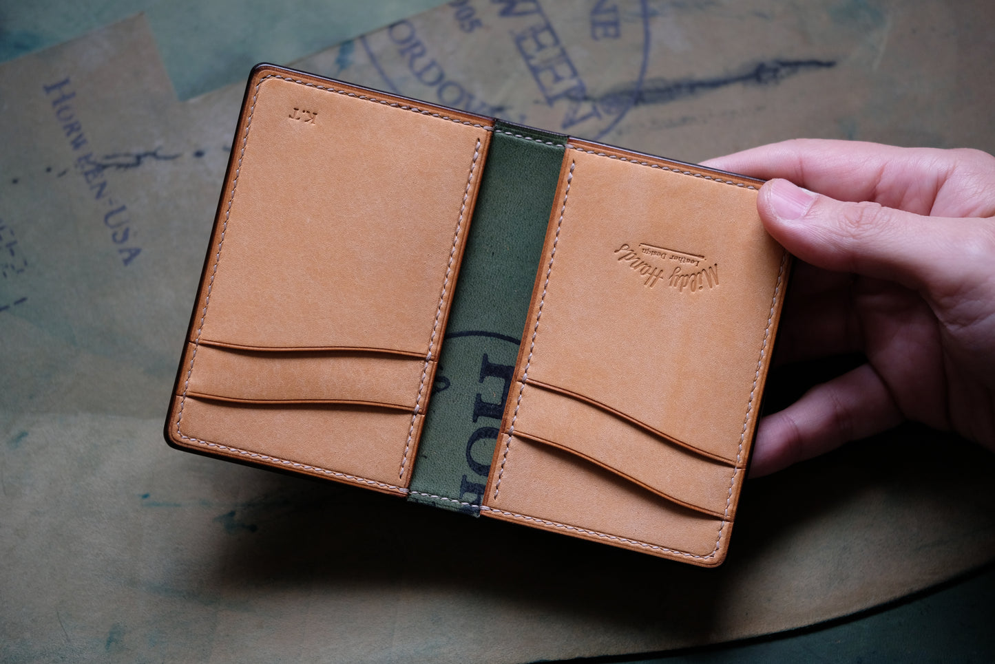 B02 Bifold Card Wallet — Horween Shell Cordovan & Pueblo Leather