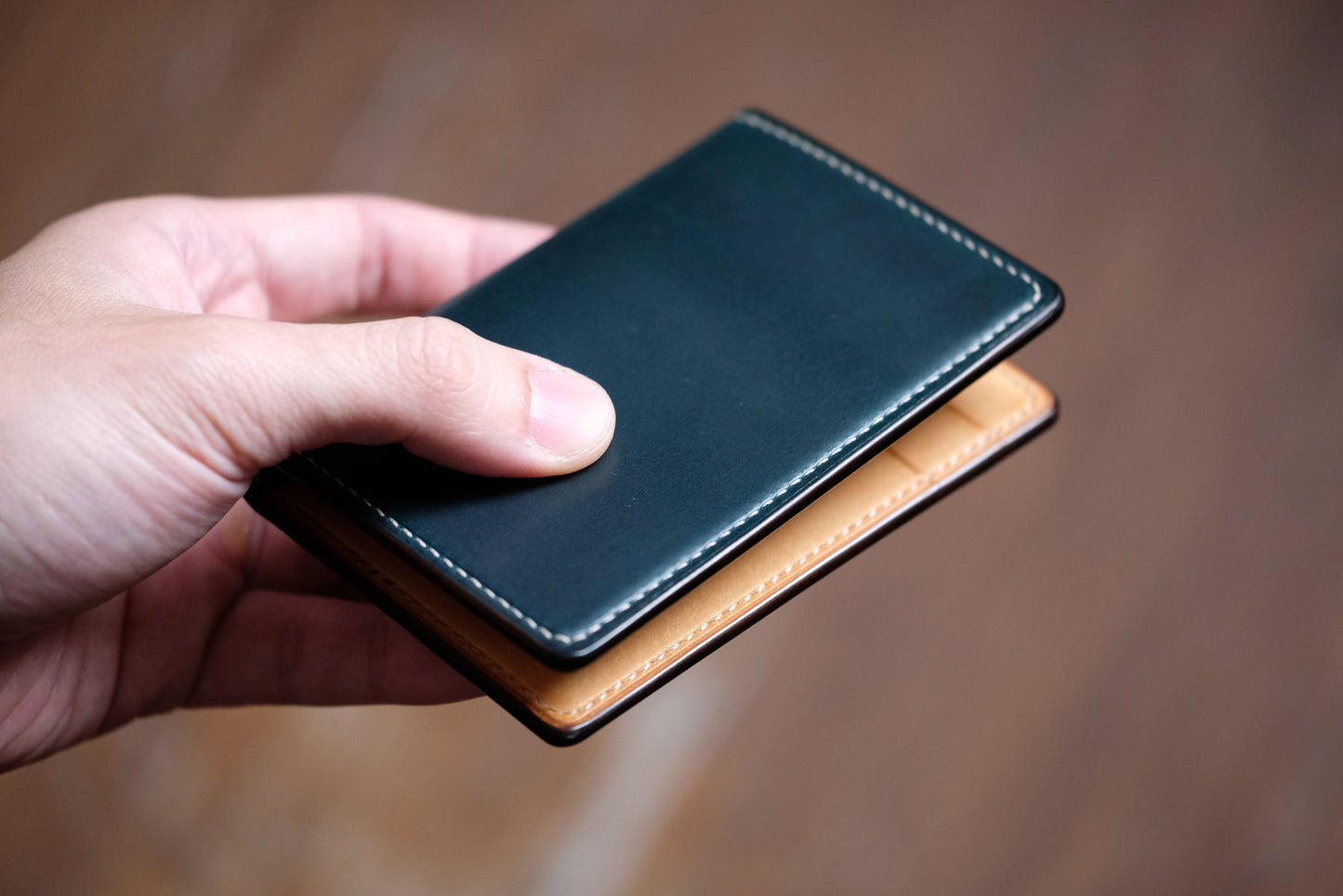 B02 Bifold Card Wallet — Horween Shell Cordovan & Pueblo Leather