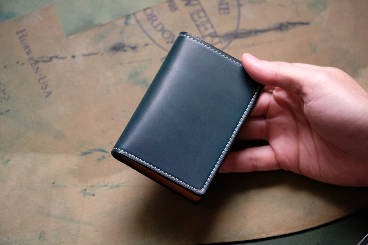 B02 Bifold Card Wallet — Horween Shell Cordovan & Pueblo Leather