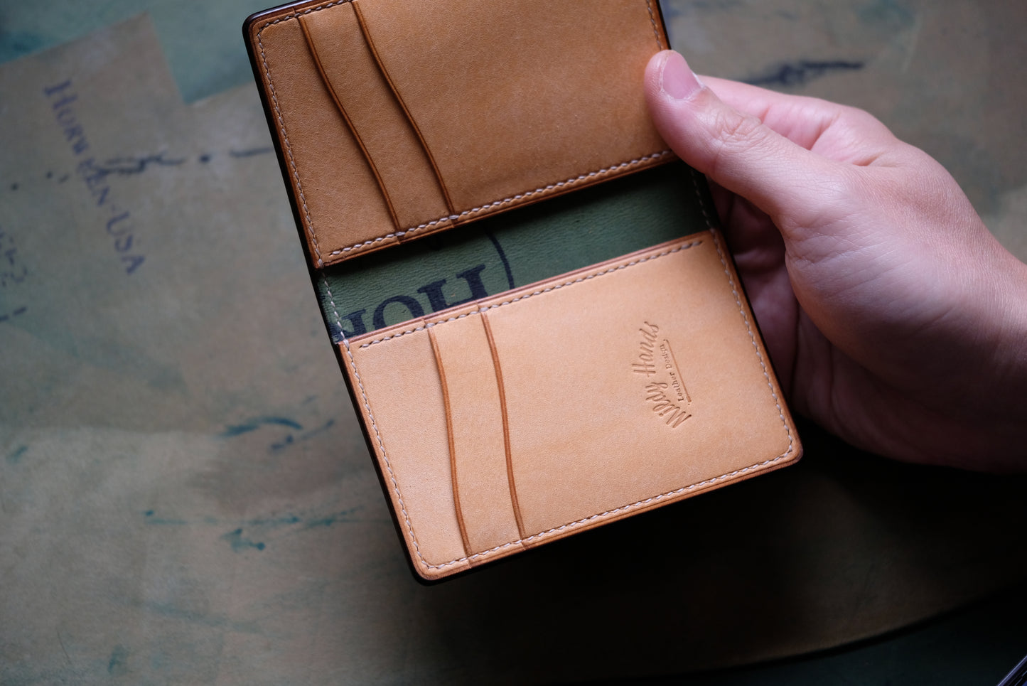 B02 Bifold Card Wallet — Horween Shell Cordovan & Pueblo Leather