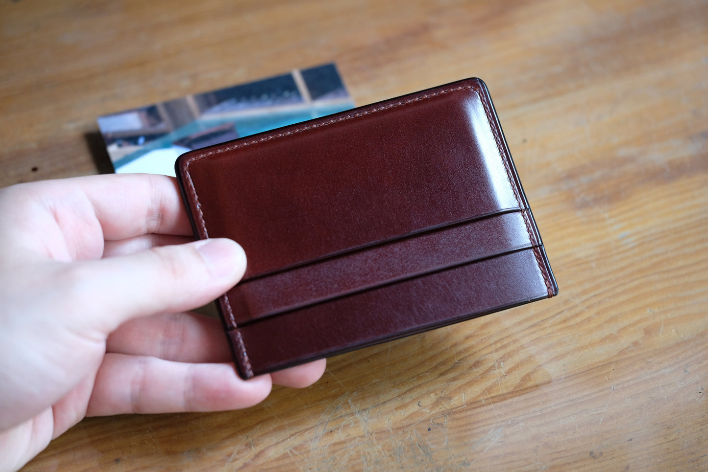 Card Wallet D01 - Japanese Shinki Hikaku Shell Cordovan - Slim Wallet - Burgundy - Card Holder / Made to Order
