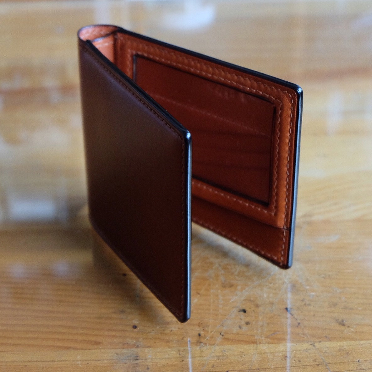 SWP01 - Japanese  Shinki HikakuShell Cordovan - bifold wallet - Burgundy / Camel / Made to Order