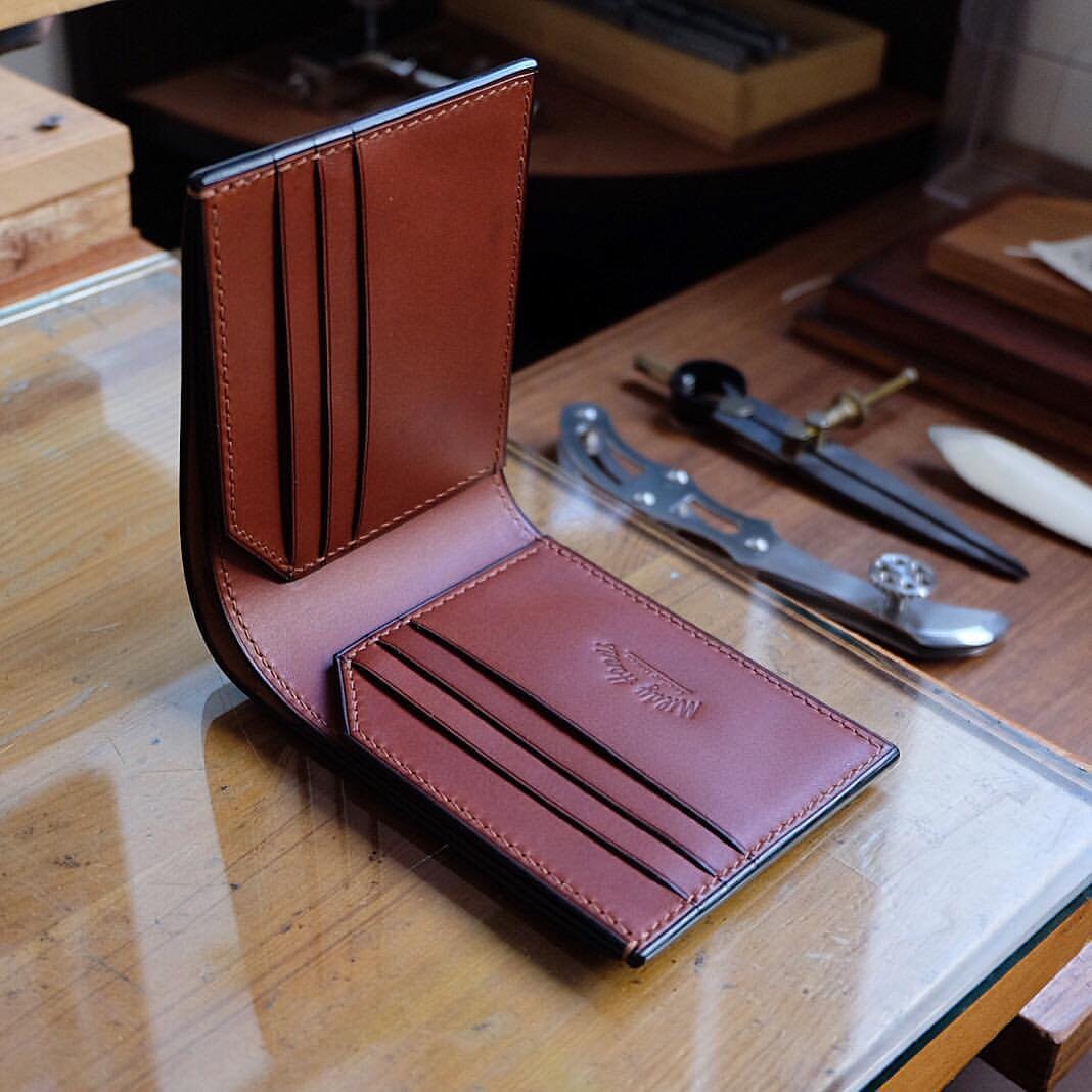 SW01SP - Bifold Wallet - Horween shell cordovan wallet - Burgundy / Camel / Made to Order