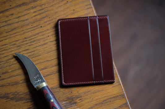 Card Wallet D01 - Japanese Shinki Hikaku Shell Cordovan - Slim Wallet - Burgundy - Card Holder / Made to Order
