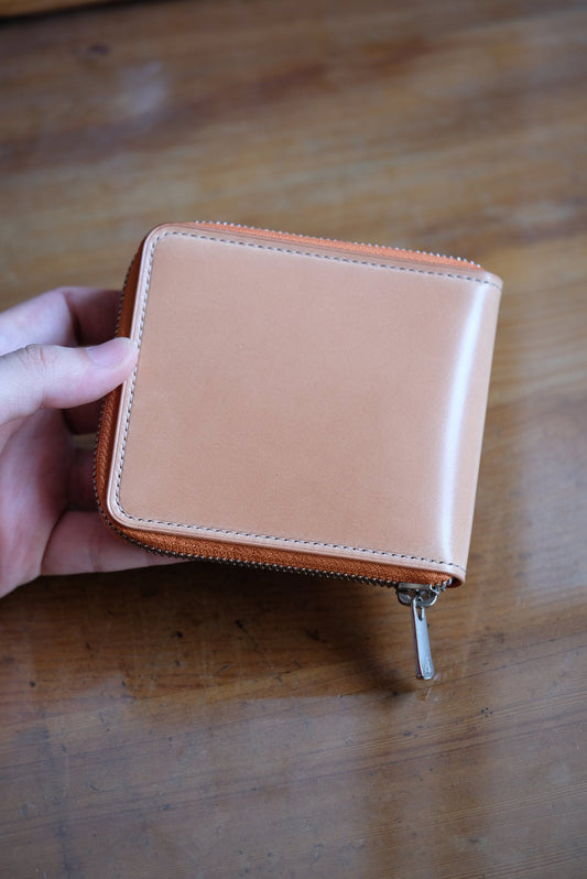 Money Clip Wallet 03 - Zipper Wallet - Japanese Shinki Hikaku Shell Cordovan - Natural / Oarnage / Made to Order