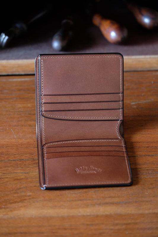 SV01 - Bifold Wallet - Japanese Shinki Hikaku shell cordovan - Burgundy / Camel / Made to Order
